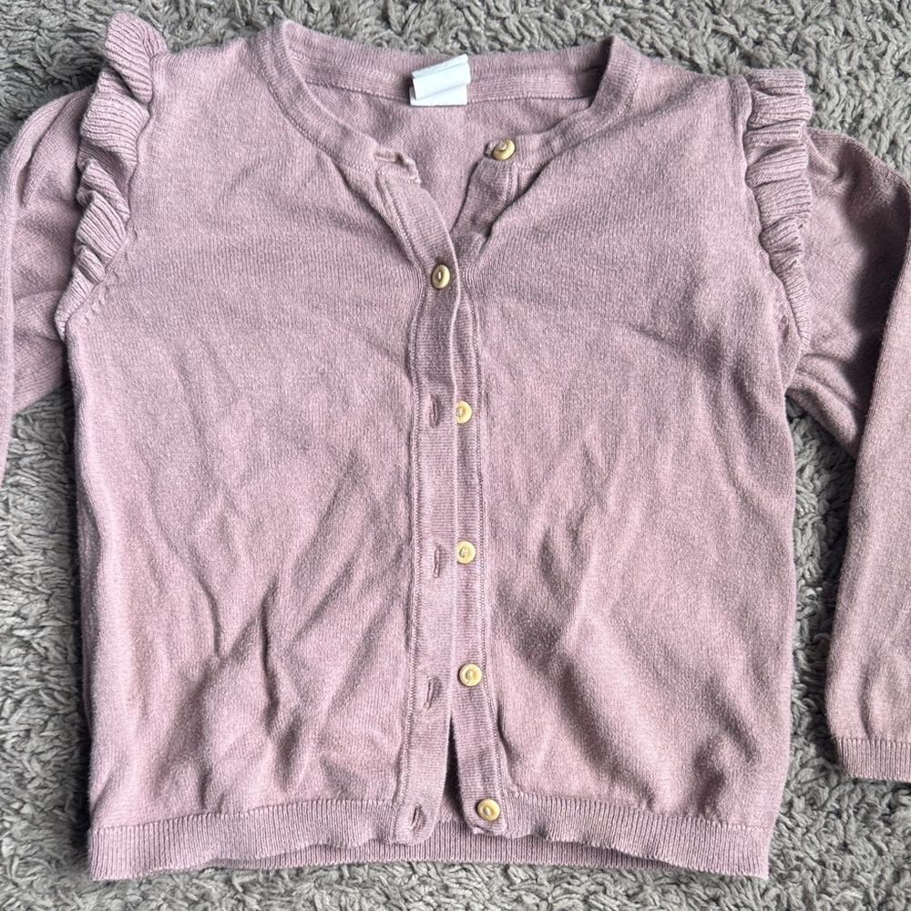 H&M Dusty Pink Ruffle-Shoulder Button Cardigan - Picture 2 of 4